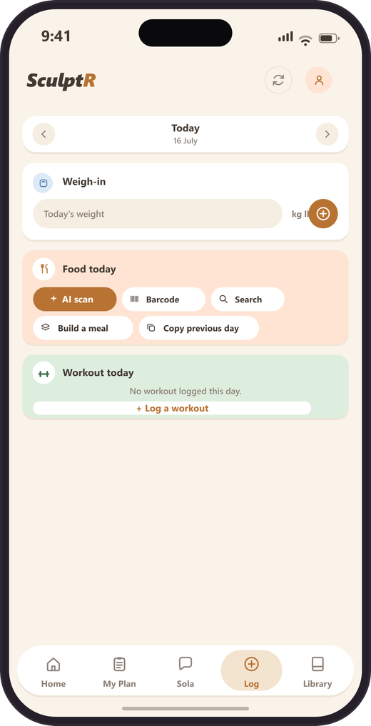 Logging food, weight and workouts