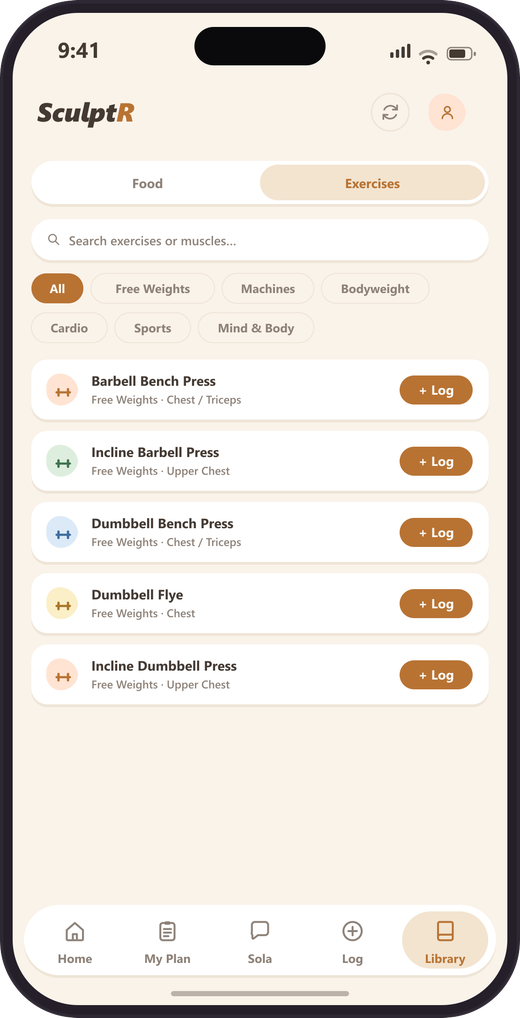 Food and exercise library