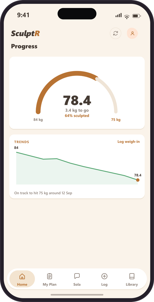 Progress screen with weight trend